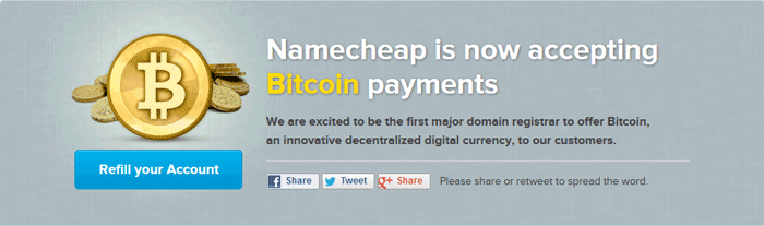 Namecheap Accepts Bitcoin